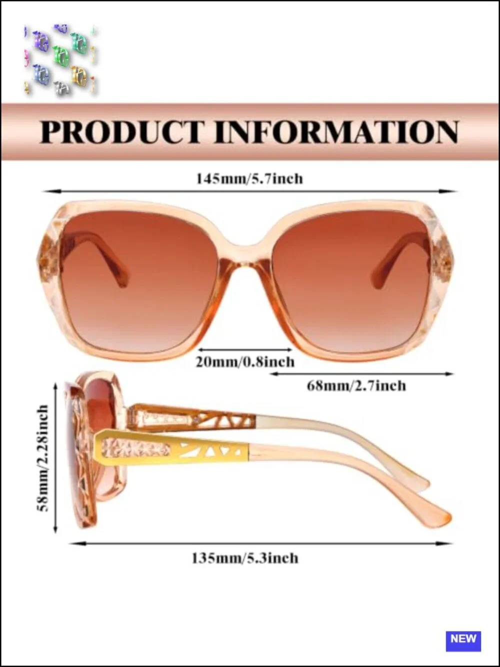 Polarized Square Sunglasses Sparkling Large Frame UV400 Protection for Women Men